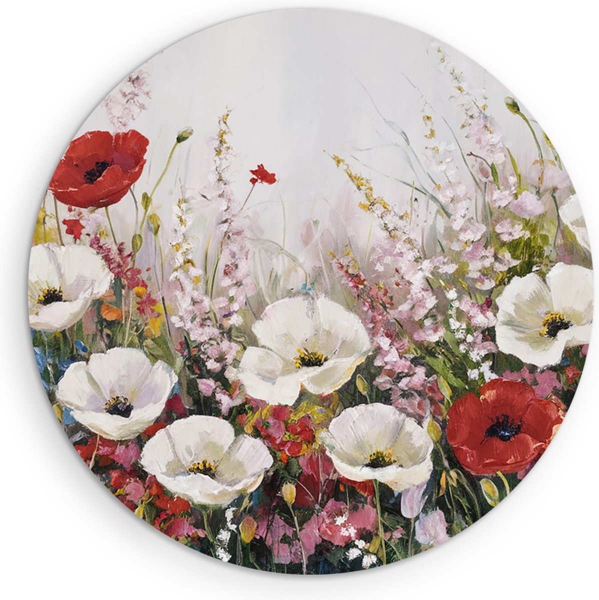 Saammp Muurcirkel Hout - Wilde Bloemen Landschap - Natuur - Abstract - Ø 30 - Wandcirkel - Wanddecoratie Cirkel - Muurdecoratie Woonkamer - Kantoor Decoratie