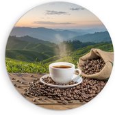 Saammp Forex Muurcirkel - Kopje Koffie - Bonen - Landschap - Ø 50 - Wandcirkel - Wanddecoratie Cirkel - Muurdecoratie keuken - Slaapkamer decoratie - Rond Schilderij