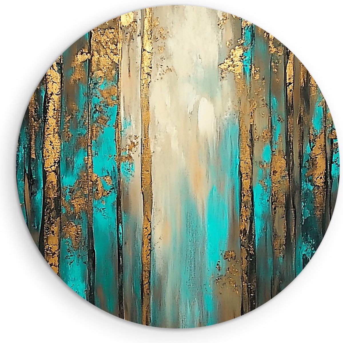 Saammp Muurcirkel Hout - Goud gestreept - Abstract kunstwerk - Ø 30 - Wandcirkel - Wanddecoratie Cirkel - Muurdecoratie Woonkamer - Slaapkamer decoratie - Rond Schilderij