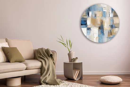 Cercle mural Forex Saammp - Rayures Blauw - Œuvre abstraite - Ø 80 - Cercle mural - Cercle de Décoration murale - Décoration murale salon - Décoration chambre - Peinture ronde