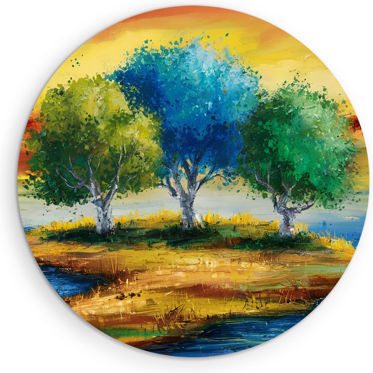 Saammp Muurcirkel Hout - gekleurde bomen - Abstract - Ø 80 - Wandcirkel - Wanddecoratie Cirkel - Muurdecoratie Woonkamer - Slaapkamer decoratie - Rond Schilderij
