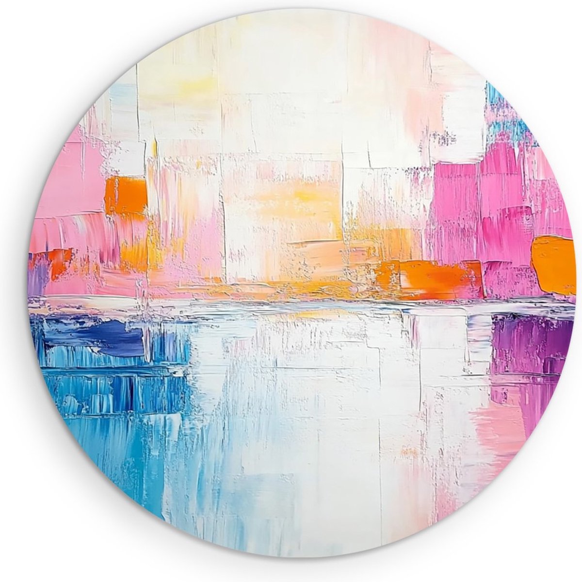 Saammp Muurcirkel Hout - Gekleurde horizon van een stad - Abstract kunstwerk - Ø 60 - Wandcirkel - Wanddecoratie Cirkel - Muurdecoratie Woonkamer - Slaapkamer decoratie - Rond Schilderij