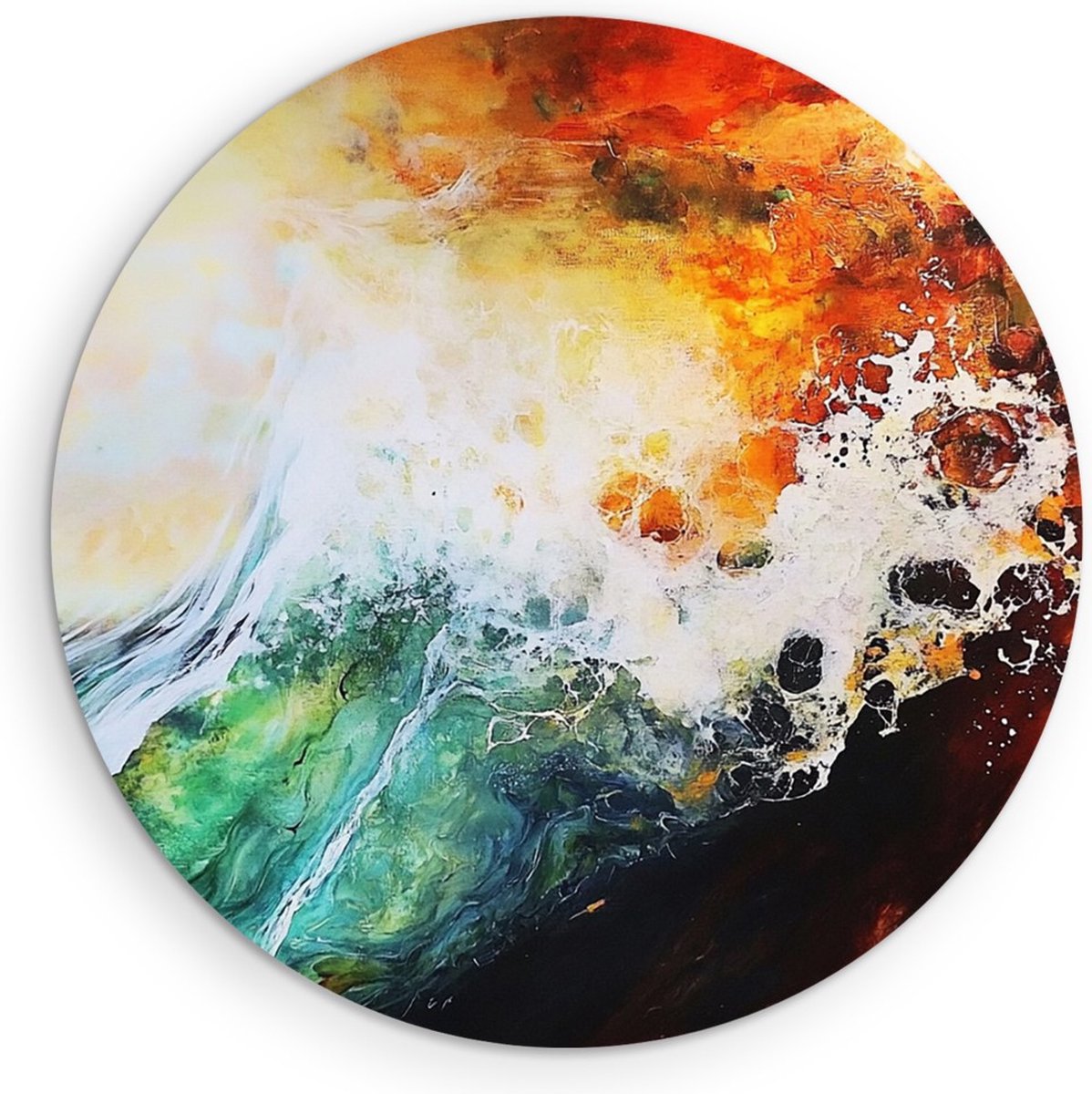 Saammp Muurcirkel Hout - Contrasterende kleuren - Groen - Abstract kunstwerk - Ø 60 - Wandcirkel - Wanddecoratie Cirkel - Muurdecoratie Woonkamer - Slaapkamer decoratie - Rond Schilderij