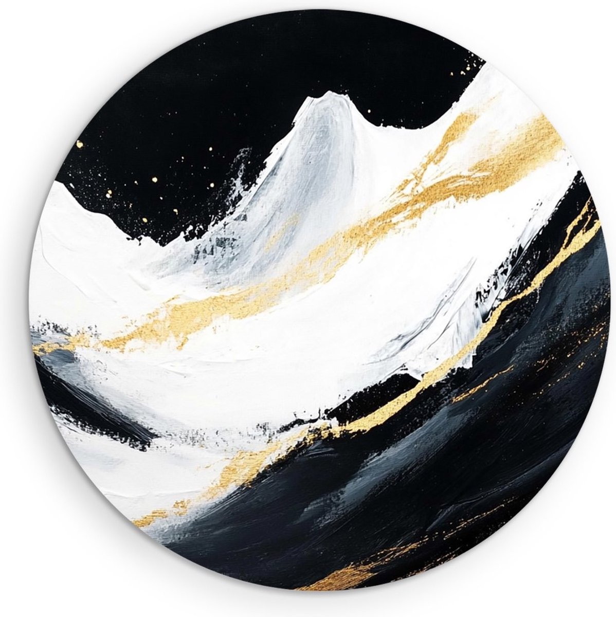 Saammp Muurcirkel Hout - zwarte penseelstreken - Abstract kunstwerk - Ø 60 - Wandcirkel - Wanddecoratie Cirkel - Muurdecoratie Woonkamer - Slaapkamer decoratie - Rond Schilderij