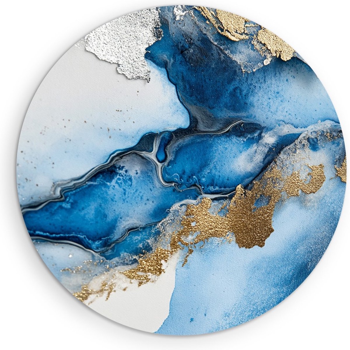 Saammp Muurcirkel Hout - Blauw marmer - Dynamisch - Abstract kunstwerk - Ø 60 - Wandcirkel - Wanddecoratie Cirkel - Muurdecoratie Woonkamer - Slaapkamer decoratie - Rond Schilderij