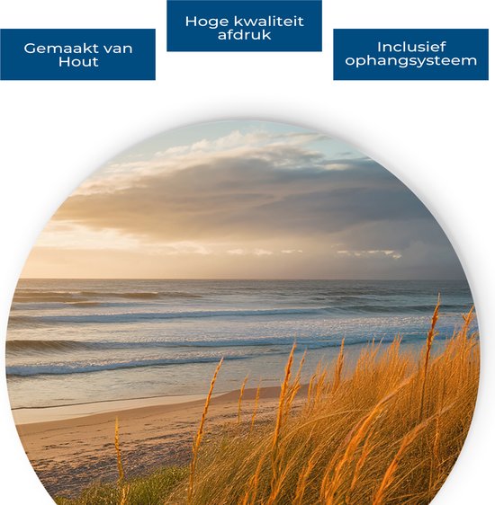 Saammp Muurcirkel Hout - Zonsondergang - Strand - Zee - Duinen - Ø 50 - Wandcirkel - Wanddecoratie Cirkel - muurdecoratie Woonkamer - Slaapkamer decoratie - Rond Schilderij