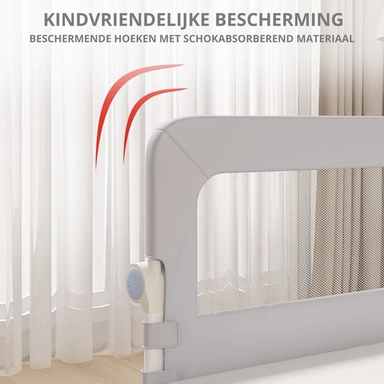 Babietec® Bedhekje Verstelbaar Inklapbaar – Extra Lang 150cm – Bedrail – Boxspring – Uitvalbescherming – Bedrek - Grijs