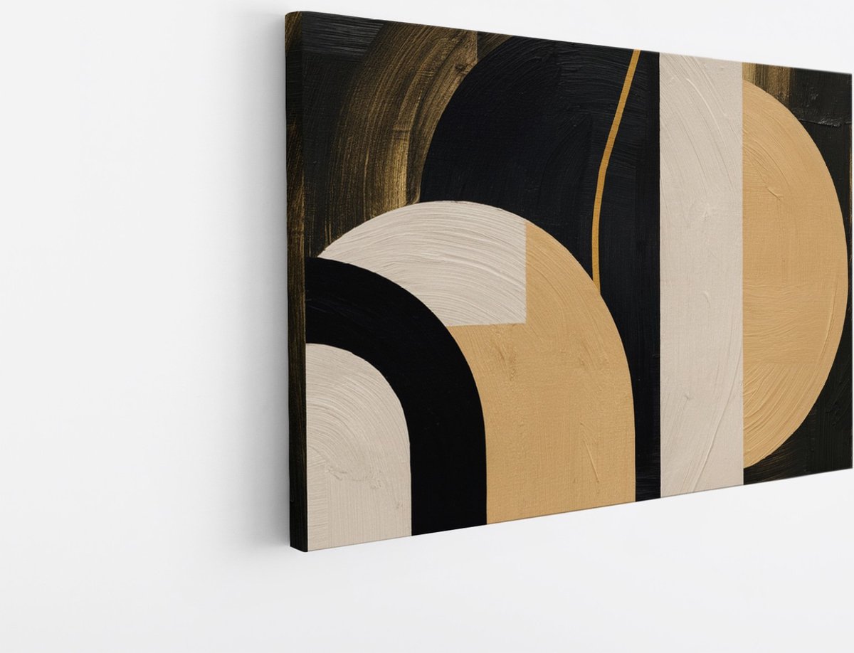 Saammp Canvas Schilderij - Abstracte Geometrische Kunst - Goud - 100x75 - Foto op canvas - Wanddecoratie - muurdecoratie Woonkamer - Slaapkamer decoratie - Canvas Print Multicolor