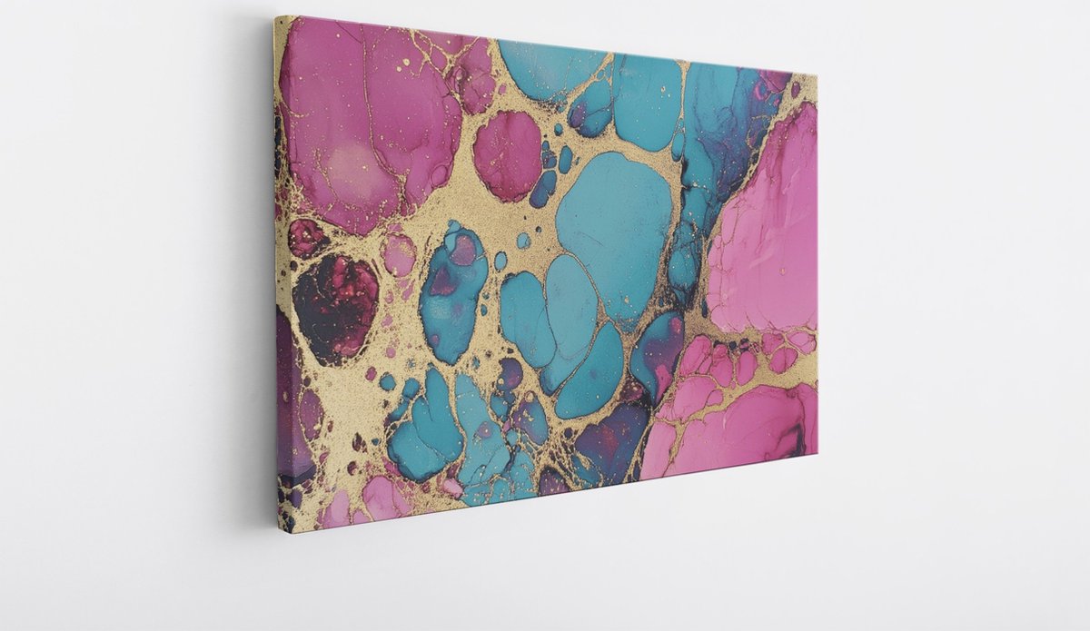 Saammp Canvas Schilderij - Kleurrijk marmer - Dynamisch - Goud - Abstract kunstwerk - 120x80 - Foto op canvas - Wanddecoratie - Muurdecoratie Woonkamer - Slaapkamer decoratie - Canvas Print Multicolor