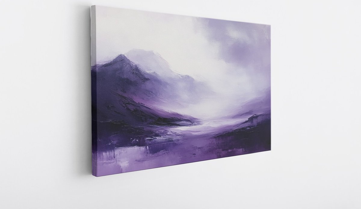 Saammp Canvas Schilderij - Paars - minimalistische kunst - Wit - Abstracte - 40x30 - Foto op canvas - Wanddecoratie - Muurdecoratie Woonkamer - Kantoor Decoratie Multicolor