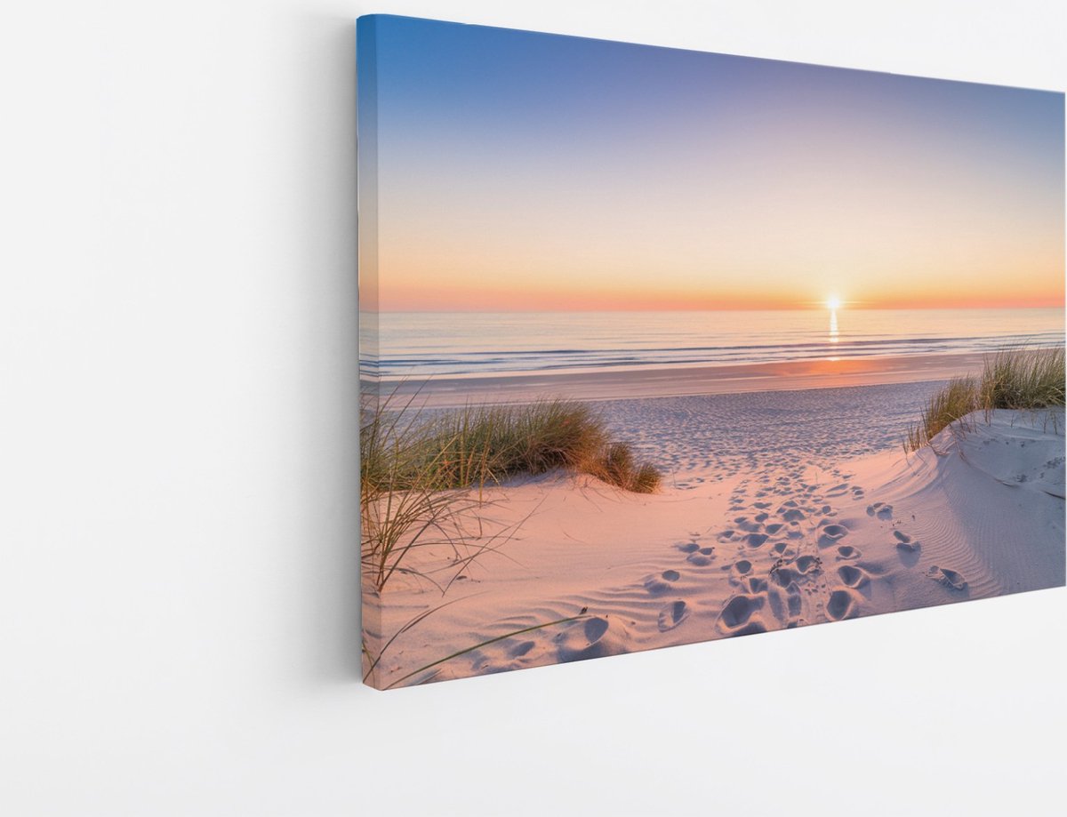 Saammp Canvas Schilderij Zonsondergang - Strand - Zee - 60x40 - Foto op canvas - Wanddecoratie - muurdecoratie Woonkamer - Slaapkamer decoratie - Canvas Print Multicolor