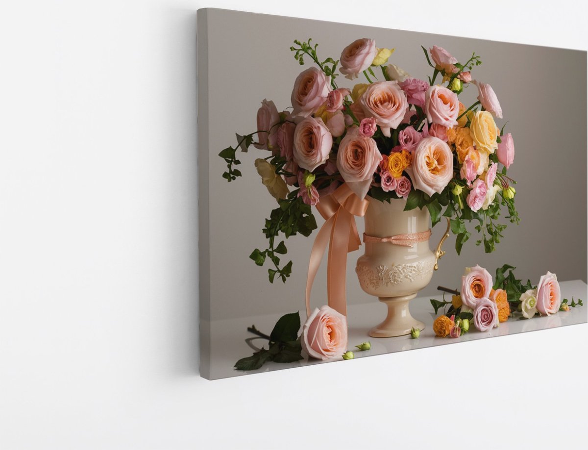 Saammp Canvas Schilderij - Luxe Bloemboeket - Elegant - Natuur - 50x40 - Foto op canvas - Wanddecoratie - Muurdecoratie Woonkamer - Slaapkamer Decoratie Multicolor