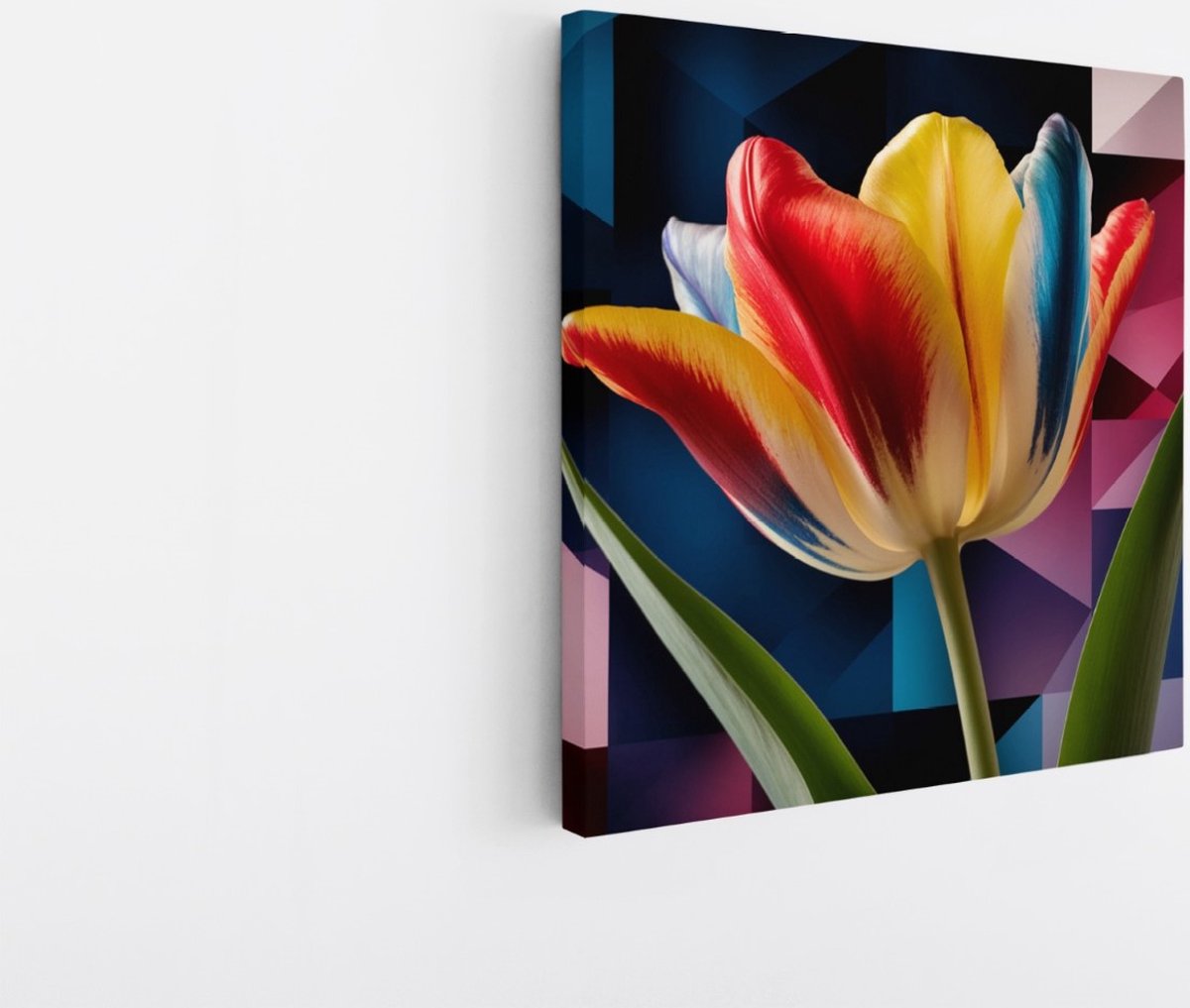 Saammp Canvas Schilderij - Gekleurde Tulp - Natuur - Abstract - 20x20 - Foto op canvas - Wanddecoratie - Muurdecoratie Woonkamer - Kantoor Decoratie Multicolor