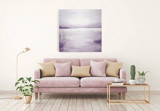 Saammp Canvas Schilderij - Paarse penseelstreken - Landschap - Abstract kunstwerk - 20x20 - Foto op canvas - Wanddecoratie - Muurdecoratie Woonkamer - Slaapkamer decoratie - Canvas Print
