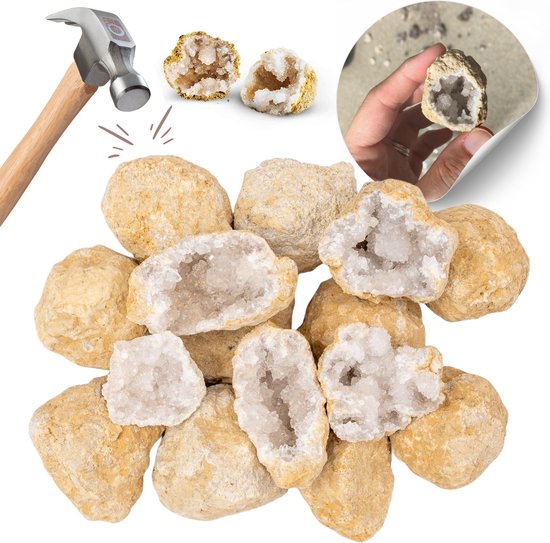 Partizzle 25x Ruwe Bergkristral Geodes - Zelf Open Maken - Kristallen / Edelstenen Mineralen Maken - Uitdeelcadeautjes Voor kinderen - Grabbelton Traktatie Cadeautjes - Medium 2/4 cm