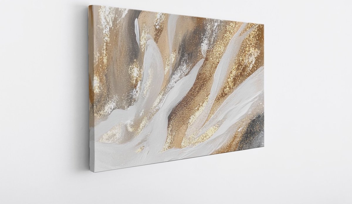 Saammp Canvas Schilderij - Wit goud patroon - Abstract kunstwerk - 70x50 - Foto op canvas - Wanddecoratie - Muurdecoratie Woonkamer - Slaapkamer decoratie - Canvas Print Multicolor