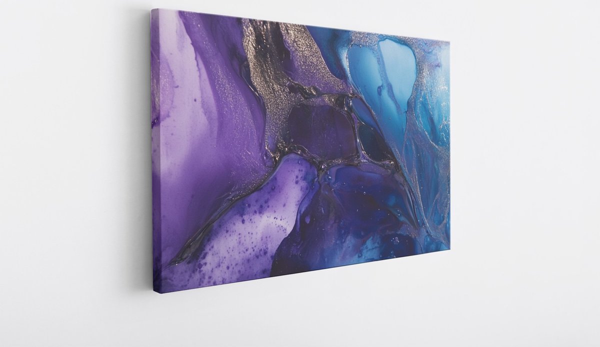 Saammp Canvas Schilderij - Paars Blauw - Modern - Abstract - 70x50 - Foto op canvas - Wanddecoratie - Muurdecoratie Woonkamer - Slaapkamer decoratie - Canvas Print Multicolor
