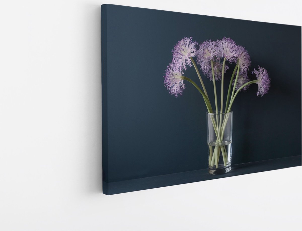 Saammp Canvas Schilderij - Paarse Bloemen in Vaasje - Natuur - Abstract - 60x40 - Foto op canvas - Wanddecoratie - Muurdecoratie Woonkamer - Kantoor Decoratie Multicolor