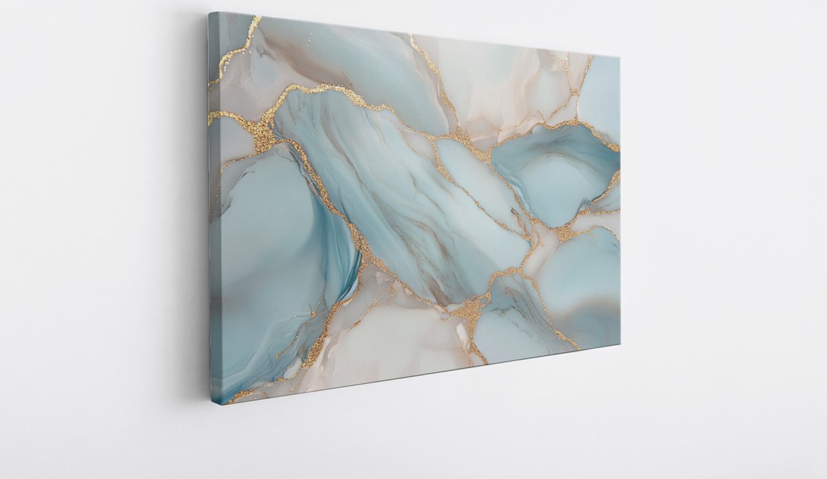 Saammp Canvas Schilderij - Marmer - Turqoise goud - Abstract kunstwerk - 100x75 - Foto op canvas - Wanddecoratie - Muurdecoratie Woonkamer - Slaapkamer decoratie - Canvas Print Multicolor