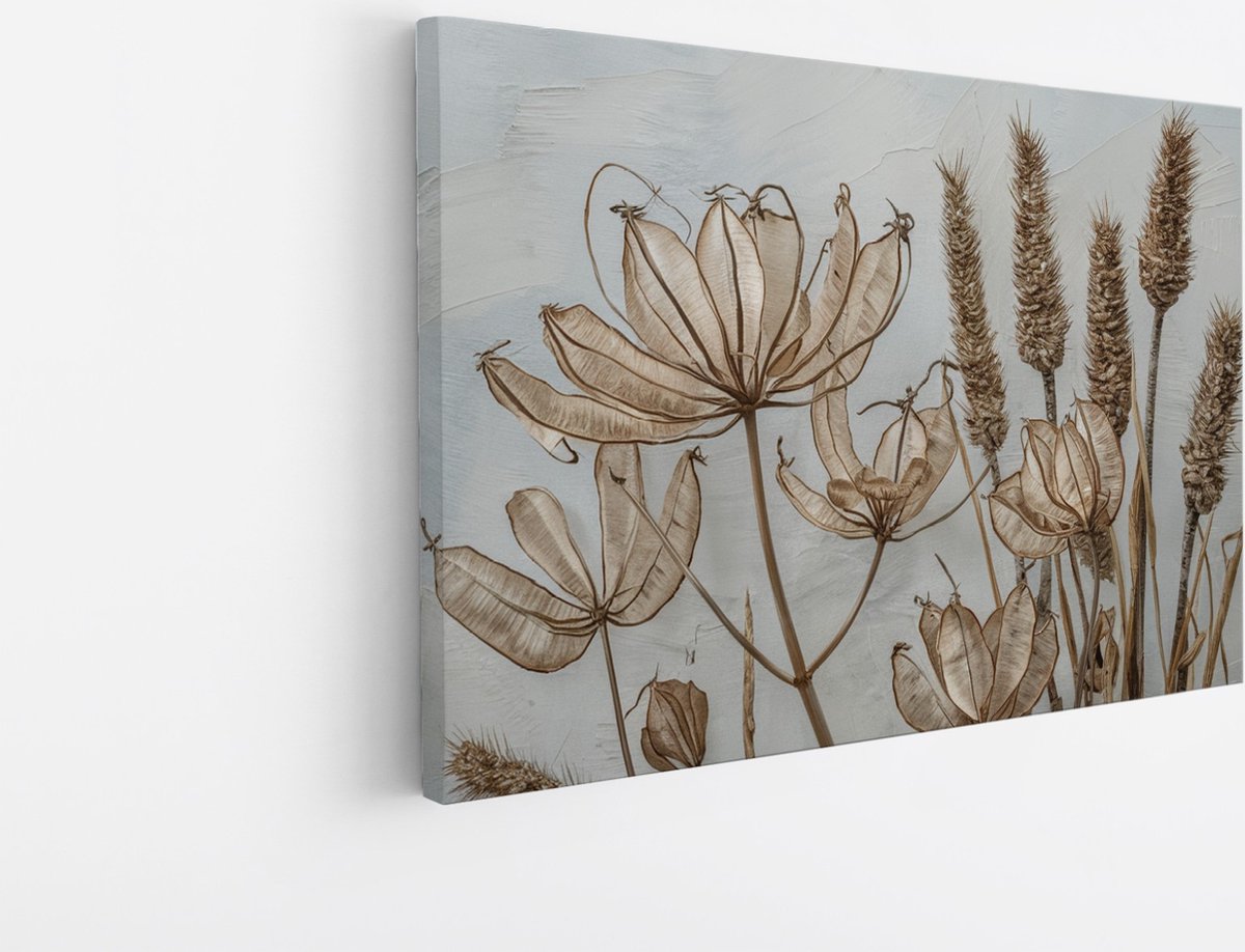 Saammp Canvas Schilderij - Bruine Bloemen - Abstract - Vintage - 70x50 - Foto op canvas - Wanddecoratie - Muurdecoratie Woonkamer - Kantoor Decoratie Multicolor
