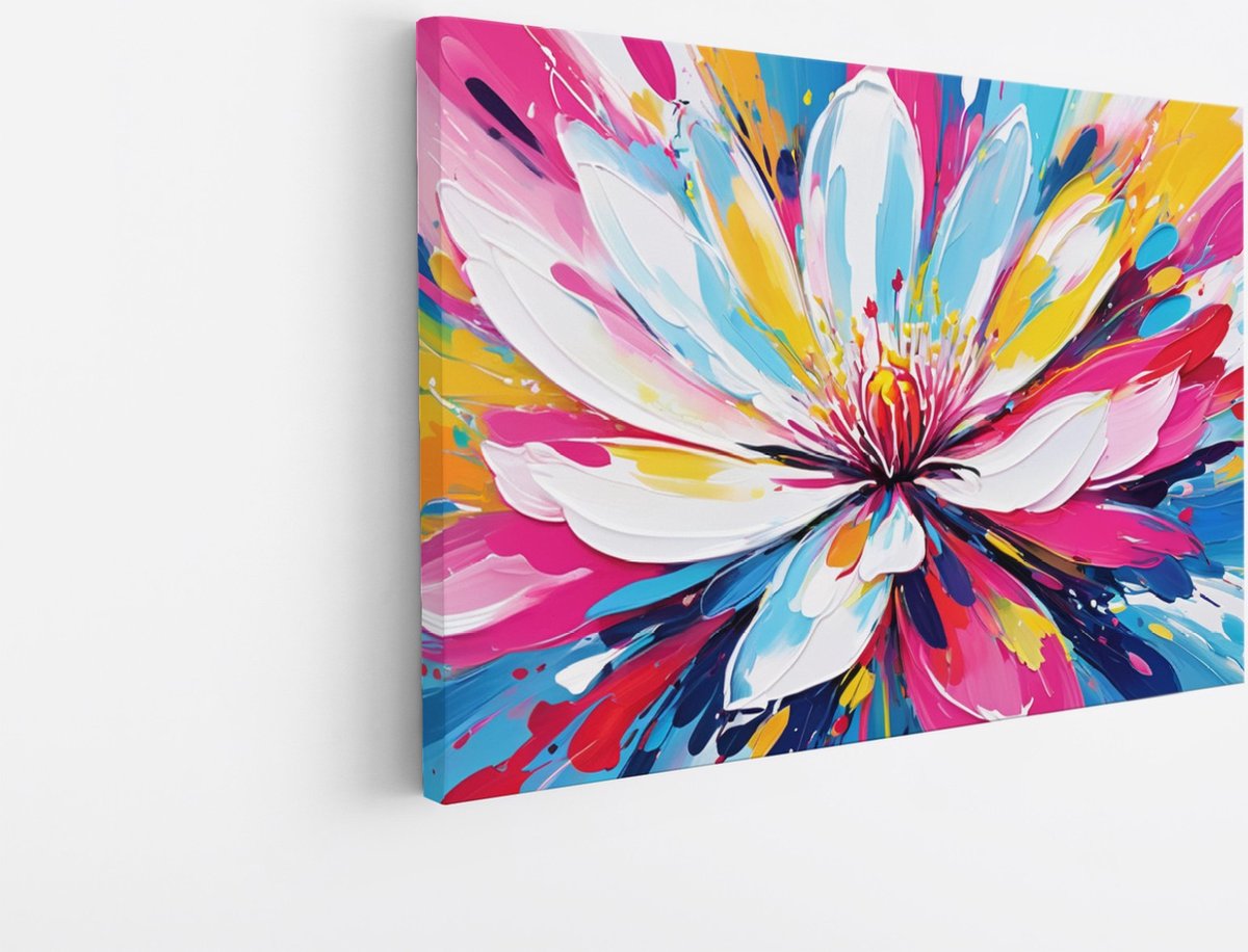 Saammp Canvas Schilderij - Explosie van kleuren - Bloemen - Abstract - 70x50 - Foto op canvas - Wanddecoratie - Muurdecoratie Woonkamer - Kantoor Decoratie Multicolor
