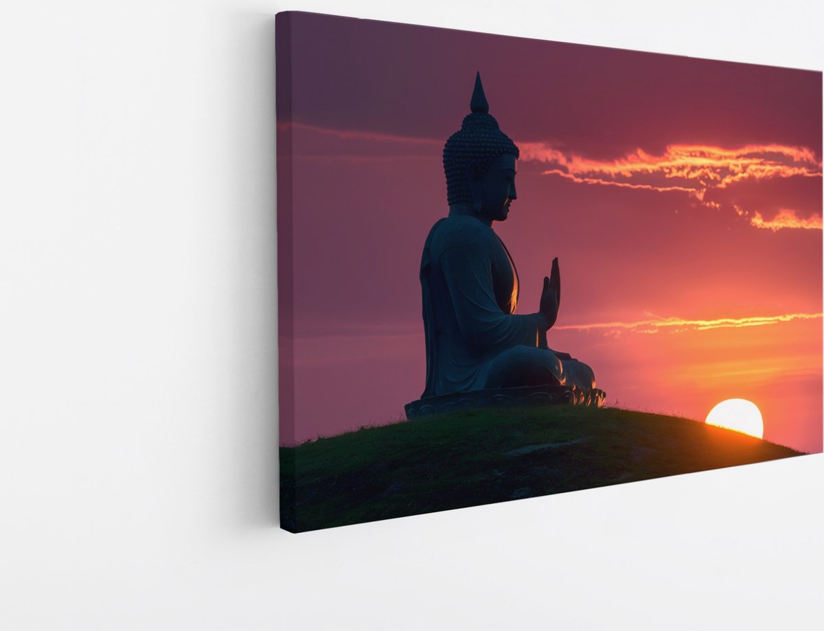 Saammp Canvas Schilderij - Boeddha bij Zonsondergang - 150x100 - Foto op canvas - Wanddecoratie - Muurdecoratie Woonkamer - Canvas schilderijen Multicolor