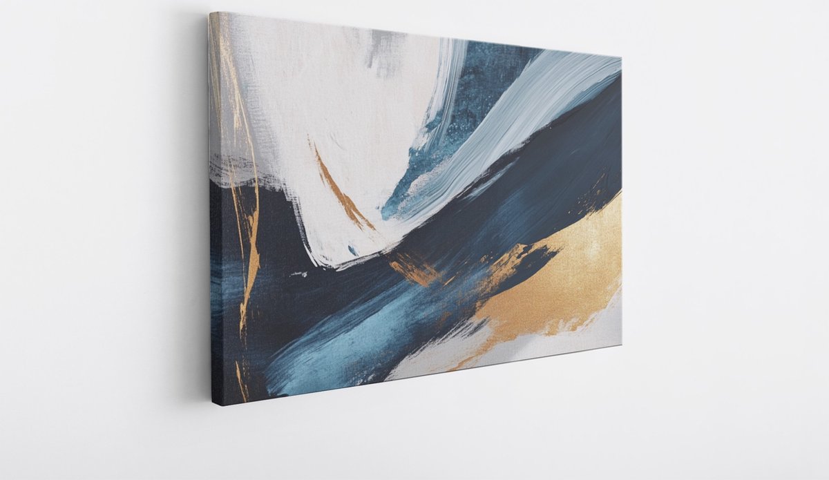 Saammp Canvas Schilderij - Blauw - acrylverf - Abstract kunstwerk - 150x100 - Foto op canvas - Wanddecoratie - Muurdecoratie Woonkamer - Slaapkamer decoratie - Canvas Print Multicolor