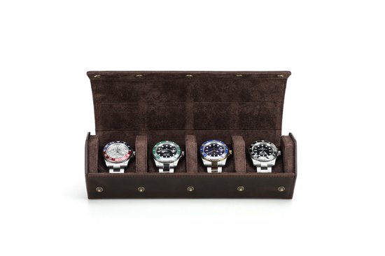 Hiram Watch Case Leather Hexagon Watch Box for 4 Watches, 4-Slot Watches Protective Storage Case Watch Organizer for Travel (Coffee