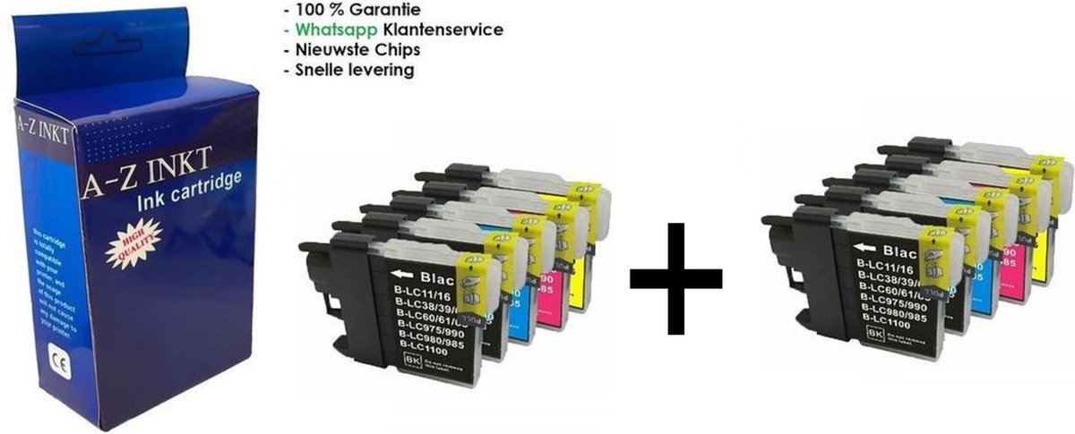 AtotZinkt Huismerk Premium Compatibel voor Brother LC980 LC1100 BK/C/M/Y - 10 x waarvan 4x zwart, 2 x cyaan, 2x magenta en 2 keer gee - MFC-J615W, DCP-585CW,DCP-J715W,MFC-490CW,MFC-5895CW,MFC-6490CW,MFC-5490CN,MFC-990CW,MFC-6890CDW,DCP-6690CW,
