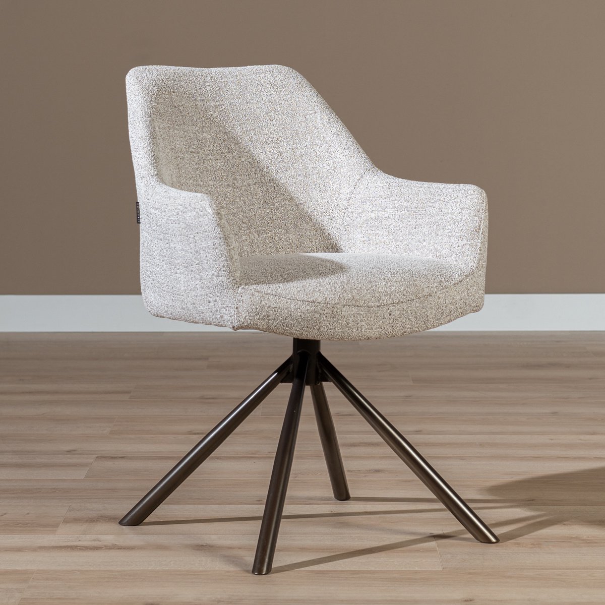 Bronx71® Draaibare eetkamerstoel Kay draaibaar gemêleerde stof off white/bruin - stoel