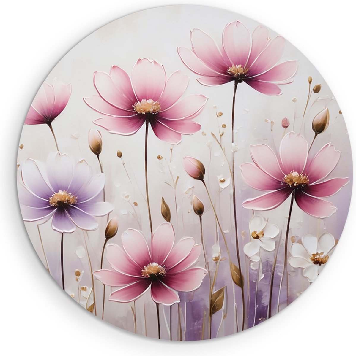 Saammp Forex Muurcirkel - Roze Bloemen - Paars - Abstract - Natuur - Ø 30 - Wandcirkel - Wanddecoratie Cirkel - Muurdecoratie Woonkamer - Kantoor Decoratie