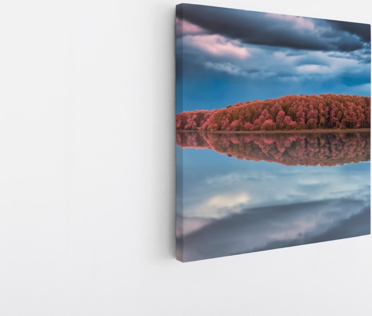 Saammp Canvas Schilderij - Groot meer bij een bos - Landschap - Natuur - 40x40 - Foto op canvas - Wanddecoratie - Muurdecoratie Woonkamer - Slaapkamer decoratie - Canvas Print Multicolor