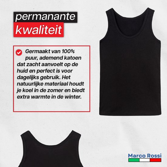 Marco Rossi Premium Kwaliteit - Onderhemden - Hemden heren - Onderhemd heren - 100% Katoen - Zwart - 4 Pack - Maat XL