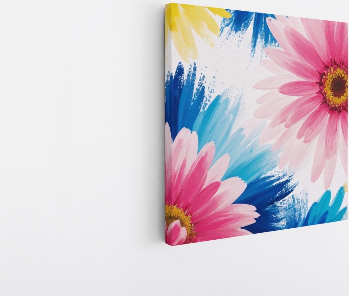 Saammp Canvas Schilderij - Kleurrijke bloemen - Natuur - 60x60 - Foto op canvas - Wanddecoratie - Muurdecoratie Woonkamer - Kantoor Decoratie Multicolor