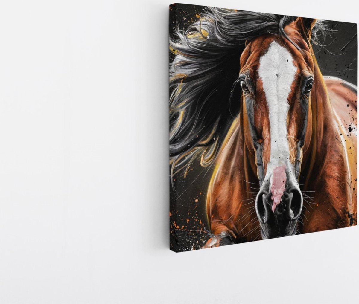 Saammp Canvas Schilderij - Paarden - portret - Dieren - Natuur - 30x30 - Foto op canvas - Wanddecoratie - muurdecoratie Woonkamer - Slaapkamer decoratie - Canvas Print Multicolor