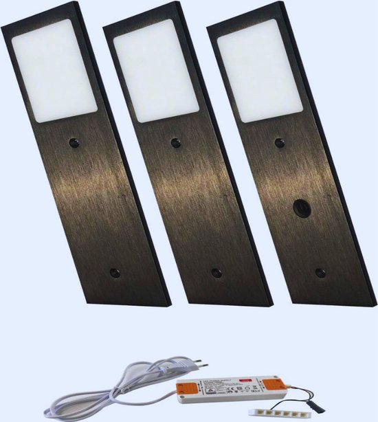 ACCE Superdun en aluminium behuizing, led-onderbouwlamp, keuken, meubellamp, warmwit of neutraalwit, incl. converter, een spot met schakelaar (warmwit, 3ER