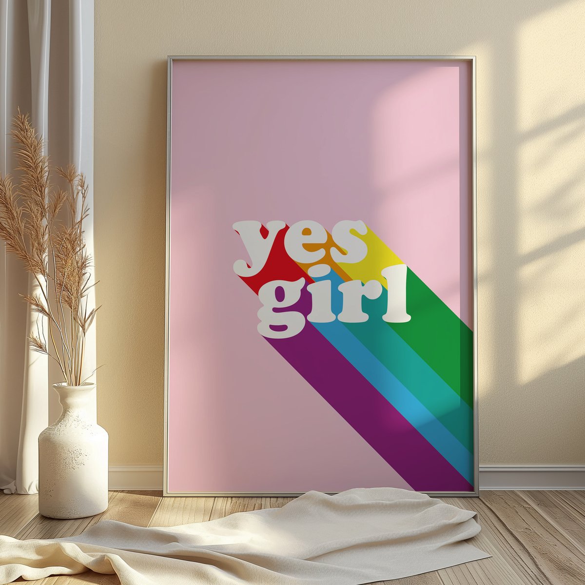 Poster Yes Girl| Poster roze | kleurrijk | Poster Quote | wanddecoratie