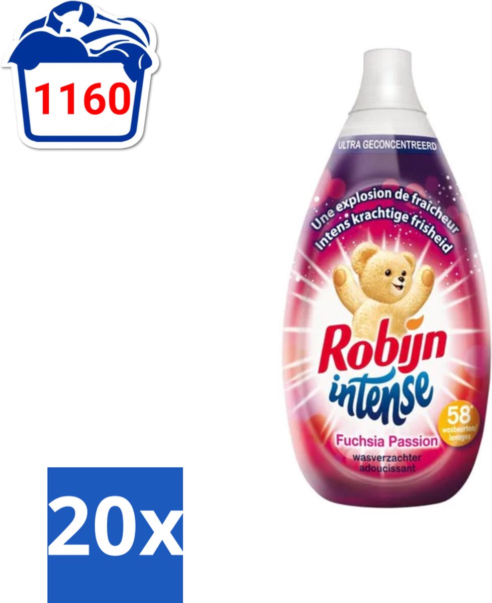 20 x Robijn Intense - Wasverzachter - Intense Fuchsia Passion - 870ml - 58 Wasbeurten - Voordeelverpakking - 20 stuks
