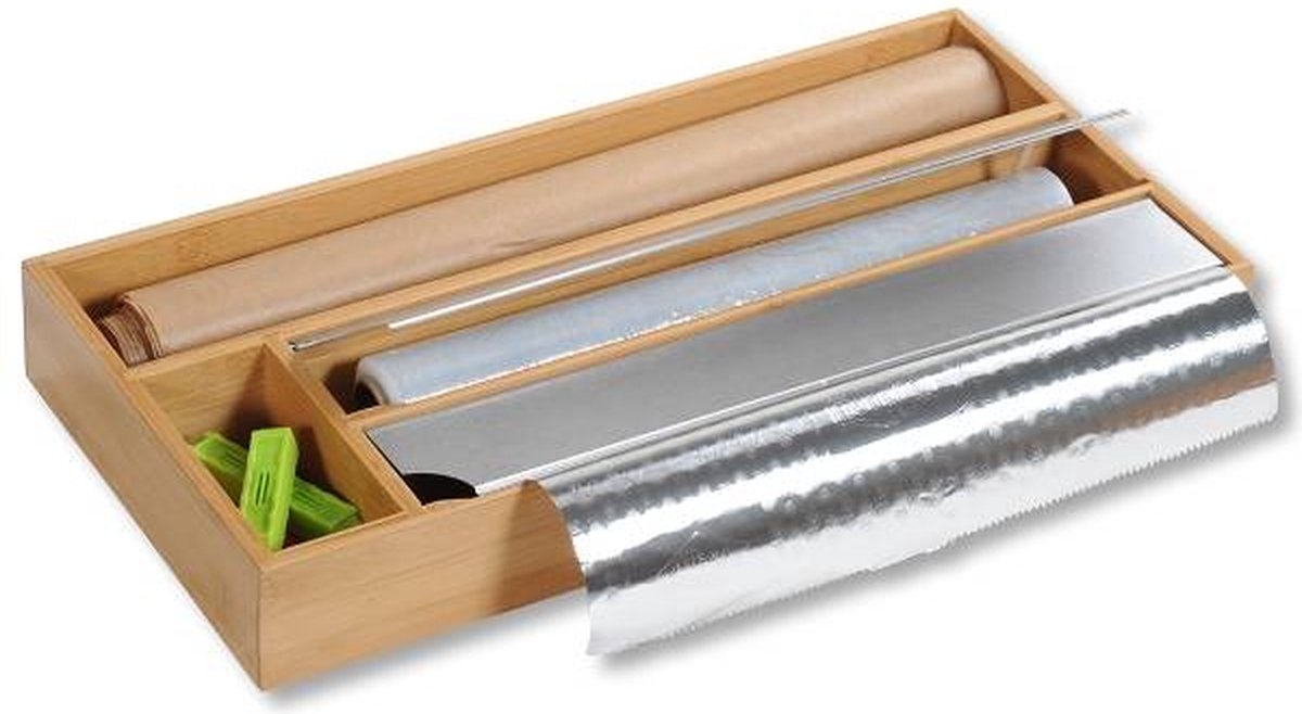 Relaxdays foliehouder, voor 3 rollen, lade, kast, bamboe, HBD: 21,5 x 33,5 x 8 cm, foliesnijder, foliedispenser, natuur Relaxdays foliehouder, voor 3 rollen, lade, kast, bamboe, HBD: 21,5 x 33,5 x 8 cm, foliesnijder, foliedispenser, natuur
