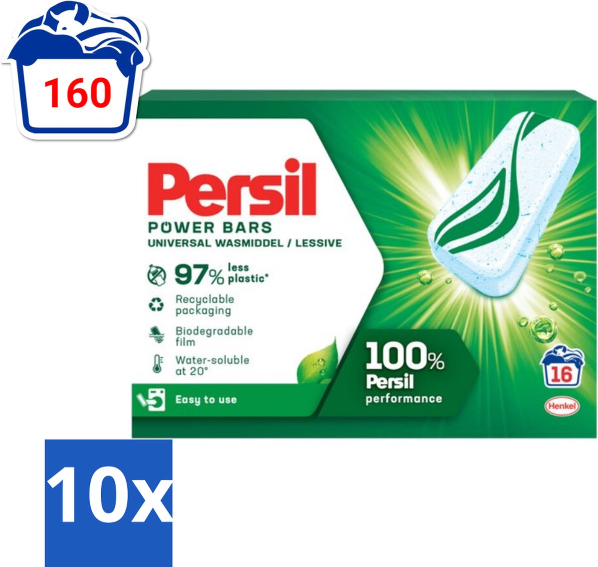 10 x Persil Power Bars - Wasmiddeltabletten - Gekleurde Was - 16 Wasbeurten - Wasmiddelbar - Gekleurde Was - Wasmiddel Tablet - Duurzame Was - Reinigingsbar