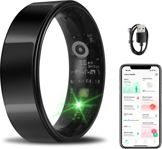 WizBay Premium Select® Rosé Goud Rainbow LED Smart Ring - Dames Heren Oplaad Case Hypoallergeen Hartslag Slaap Monitor Ip68 Waterdicht O2 Meting Gesture Functie Multiple Sport Modi 12