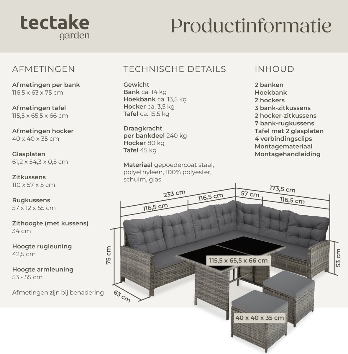 tectake tectake Barletta Modulaire Loungeset - afbeelding 5