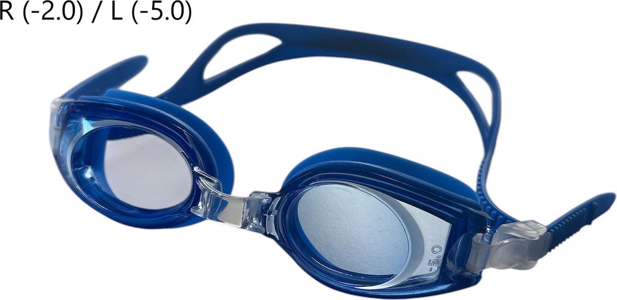 Kinderzwembril op sterkte - R (-2.0) / L (-5.0) - Blauw