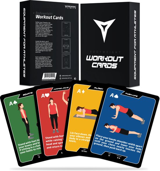 Breaking Limits Fitness Kaarten –52 Bodyweight Workout Kaarten – Voor Thuis Sporten, Krachttraining & Crossfit – Fitness Spel als Cadeau