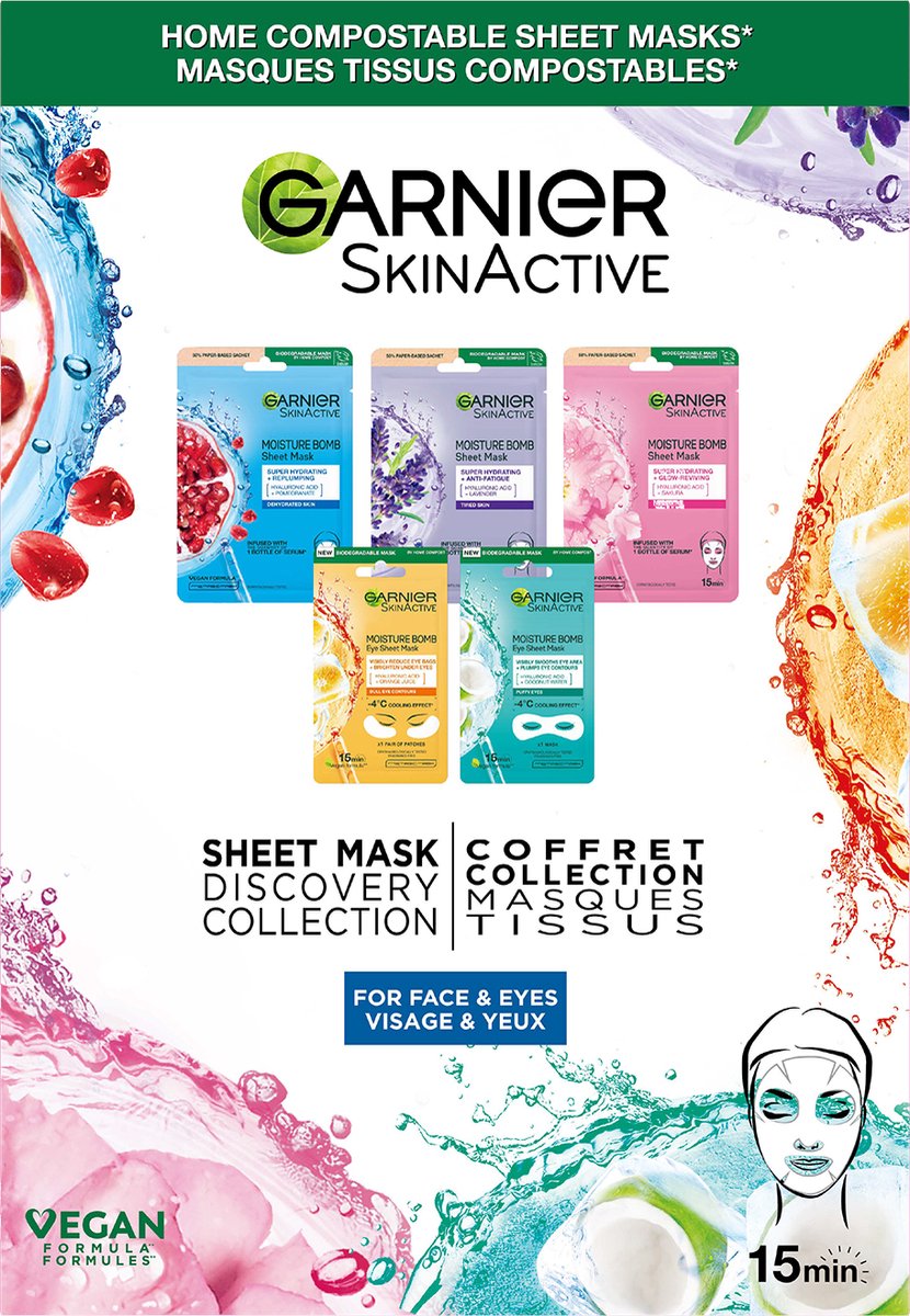 Goedkoopste Garnier Mask Discovery Set - gezichtmaskers verrijkt met hydraterende ingrediënten - Maskers voor Gezicht & Ogen - 5 maskers