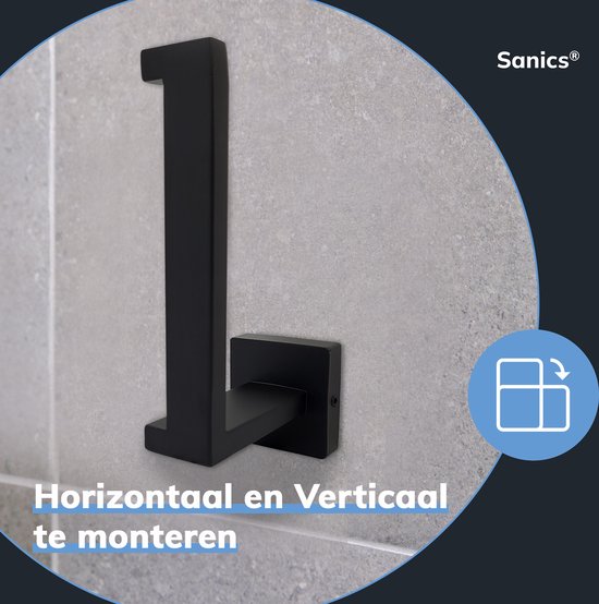 Sanics Seal Porte-rouleau de papier toilette Zwart avec kit de montage - Porte-rouleau de papier toilette en acier inoxydable - Porte- Papier toilette - Porte-rouleau de papier toilette
