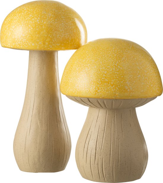 J-Line decoratie Paddenstoel Buiten - kunststof - geel - 2 stuks