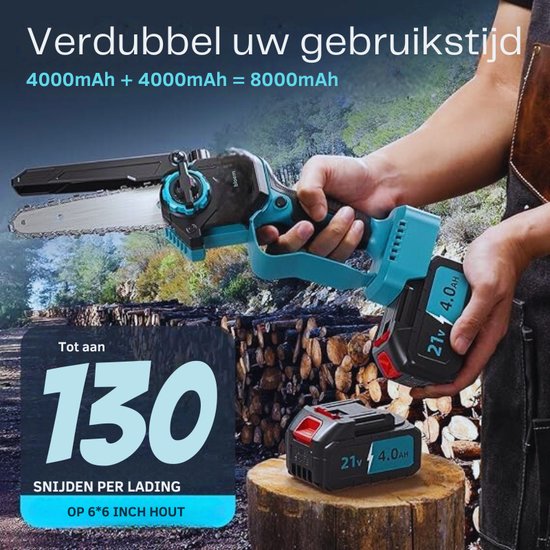 Mini-accukettingzaag, elektrische kettingzaag, 6 inch met accu, 2 stuks Mini-accukettingzaag, elektrische kettingzaag, 6 inch met accu, 2 stuks