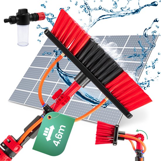 Brosse de Lavage Télescopique Hortensus - 4,6 m - Avec Distributeur de Savon - Pour Fenêtres et Panneaux solaires