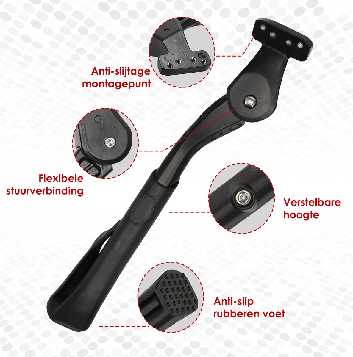 Fietsstandaard voor E-Bike en Fatbike - Verstelbare achtervork standaard (16-24 Inch) | Stabiele zijstandaard met extra grote voet | Geschikt voor Elektrische Fietsen, Fatbikes en Mountainbikes | 18-40 mm – foto 2